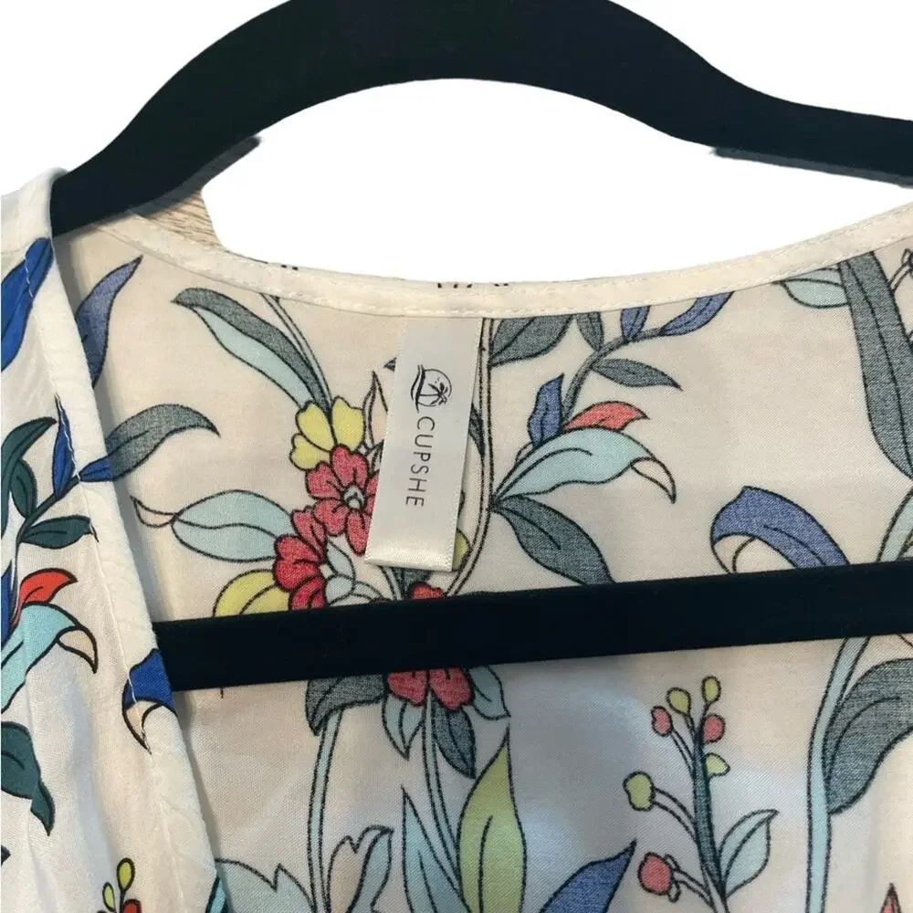 CUPSHE Floral Cotton Maxi Cover‑Up Front Tie V‑Neck Empire Waist One Size - Picture 6 of 7
